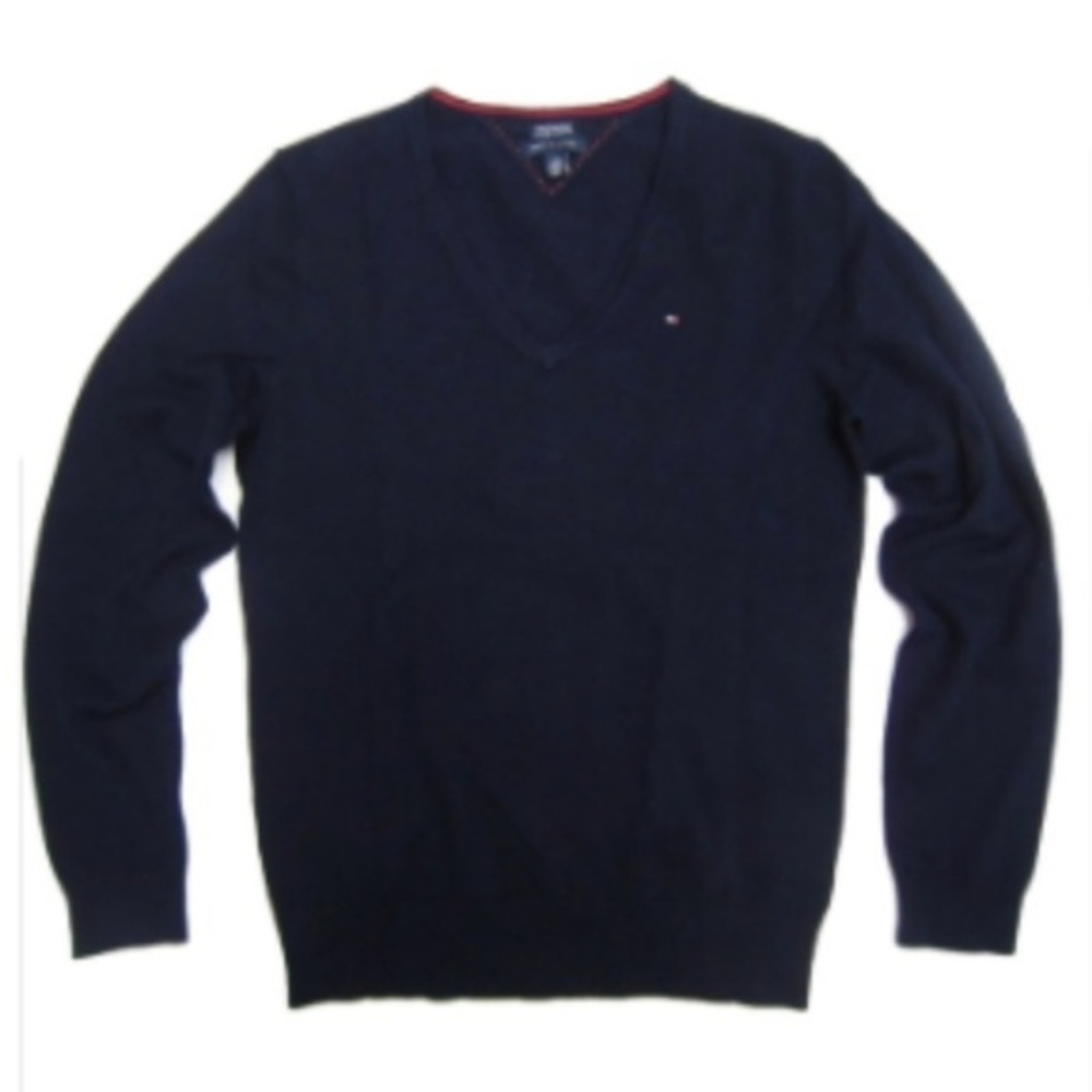 TOMMY HILFIGER V-NECK PULLOVER SWEATER IN NAVY